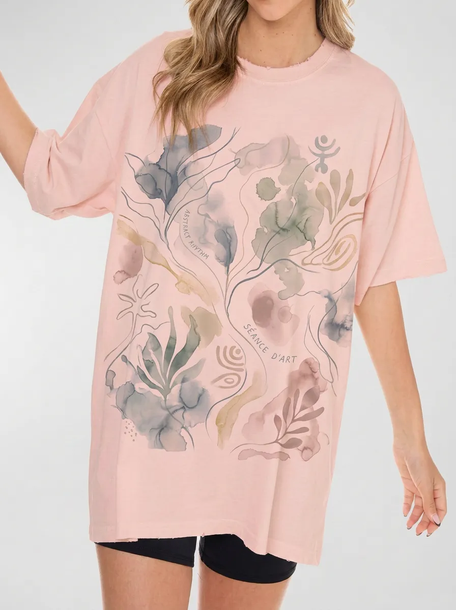 Women's Abstract Art Botanical Watercolor Printed T-shirt