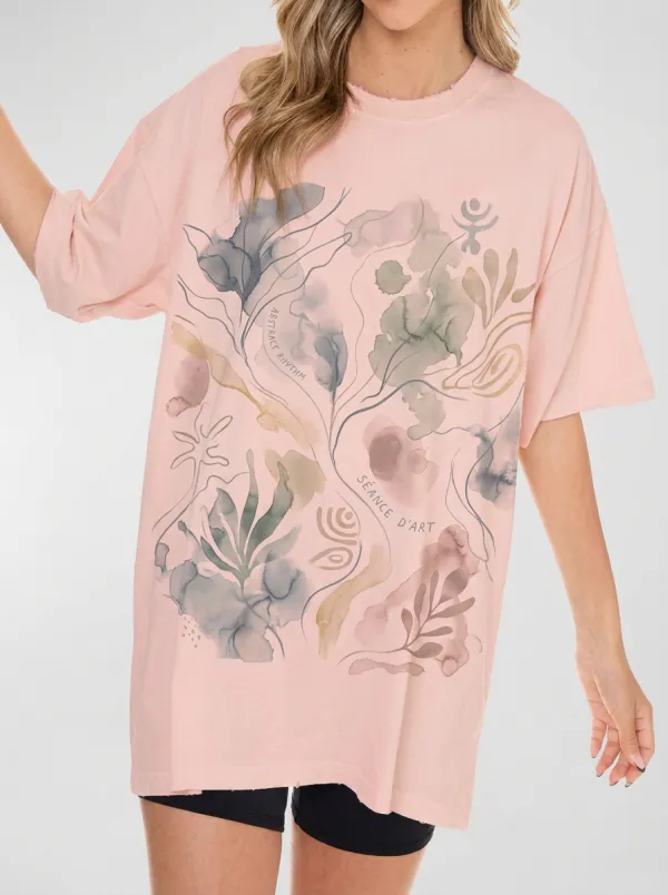 Women's Abstract Art Botanical Watercolor Printed T-shirt