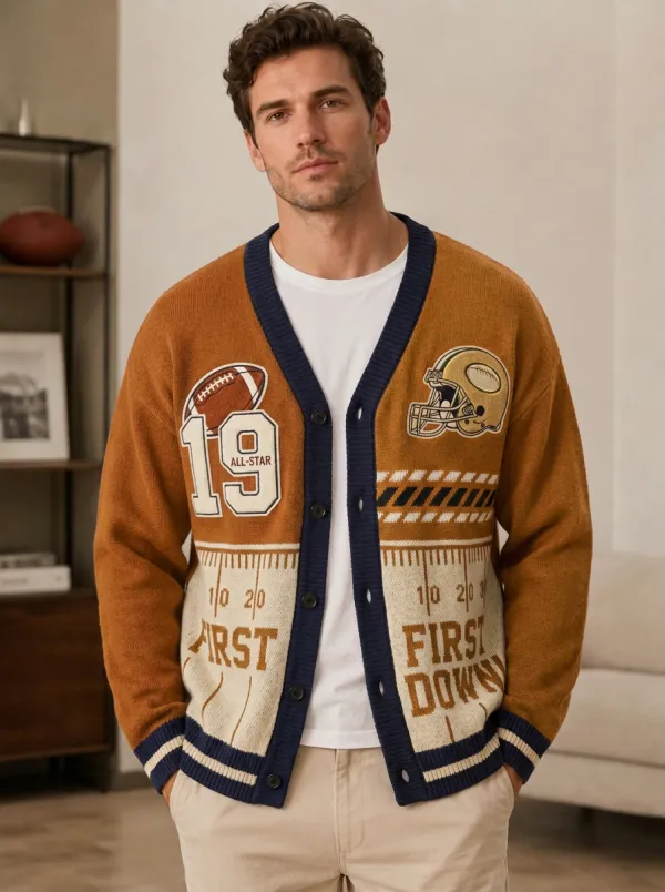 Men's Football Helmet Ball Knit Knit Cardigan
