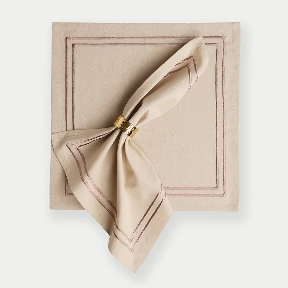 Beige Embroidered Cotton Napkins