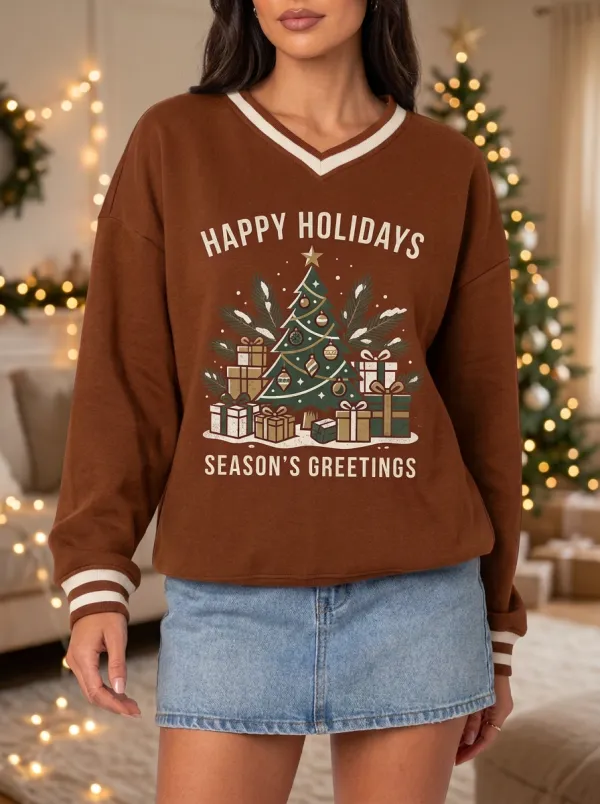 Christmas Holiday Tree Gift Box Print Sweatshirt