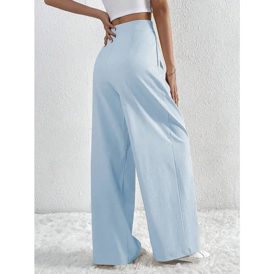 V Waisted Ruched Front Wide Leg Pants