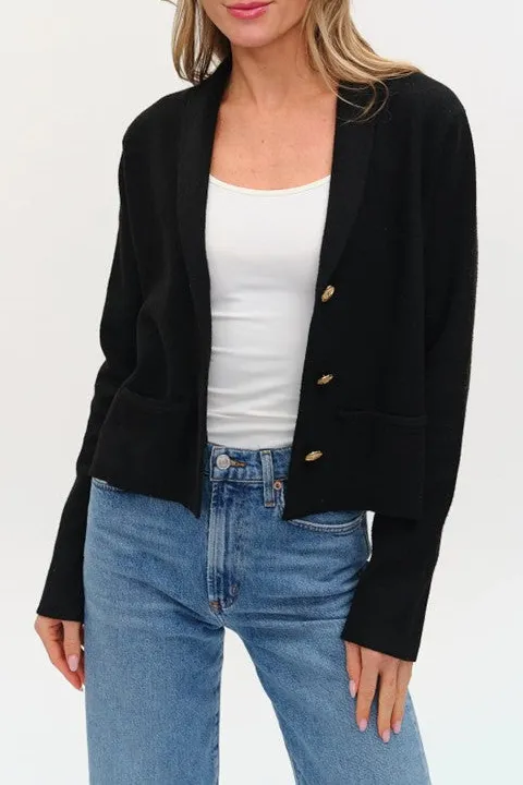 Black Minimalist Gold-Button Blazer