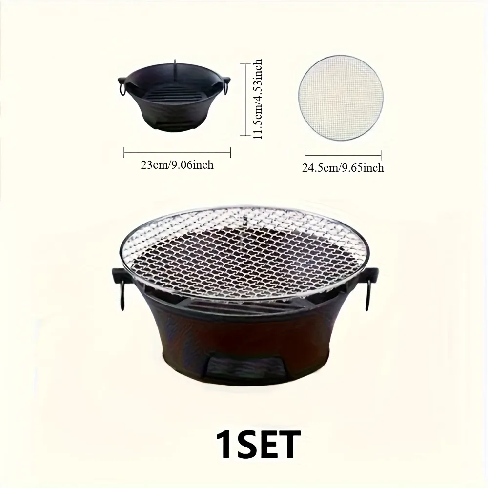 Cast Iron Tabletop Grill with Grate, Kitchen Tool for Mini Grilling and Searing