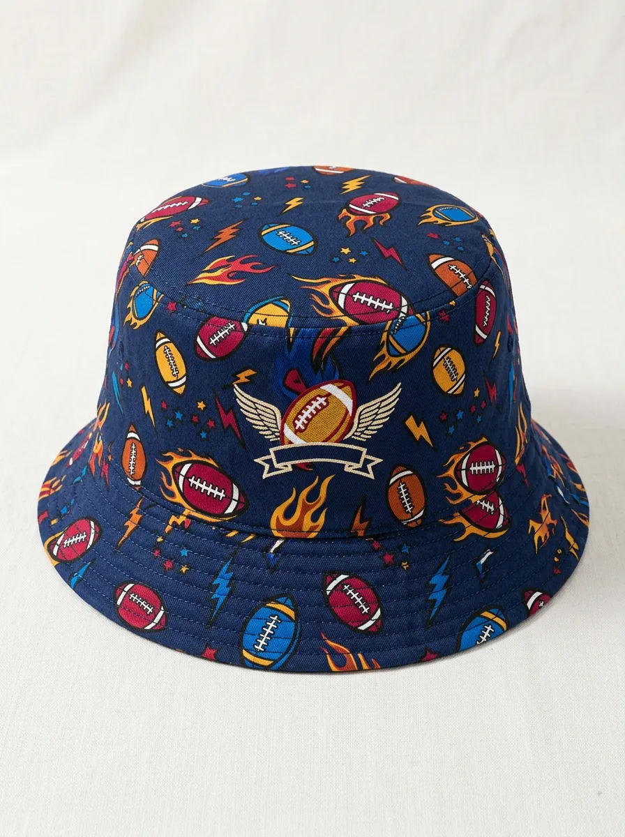 Unisex American Football Lover Flaming Ball Printed Bucket Hat
