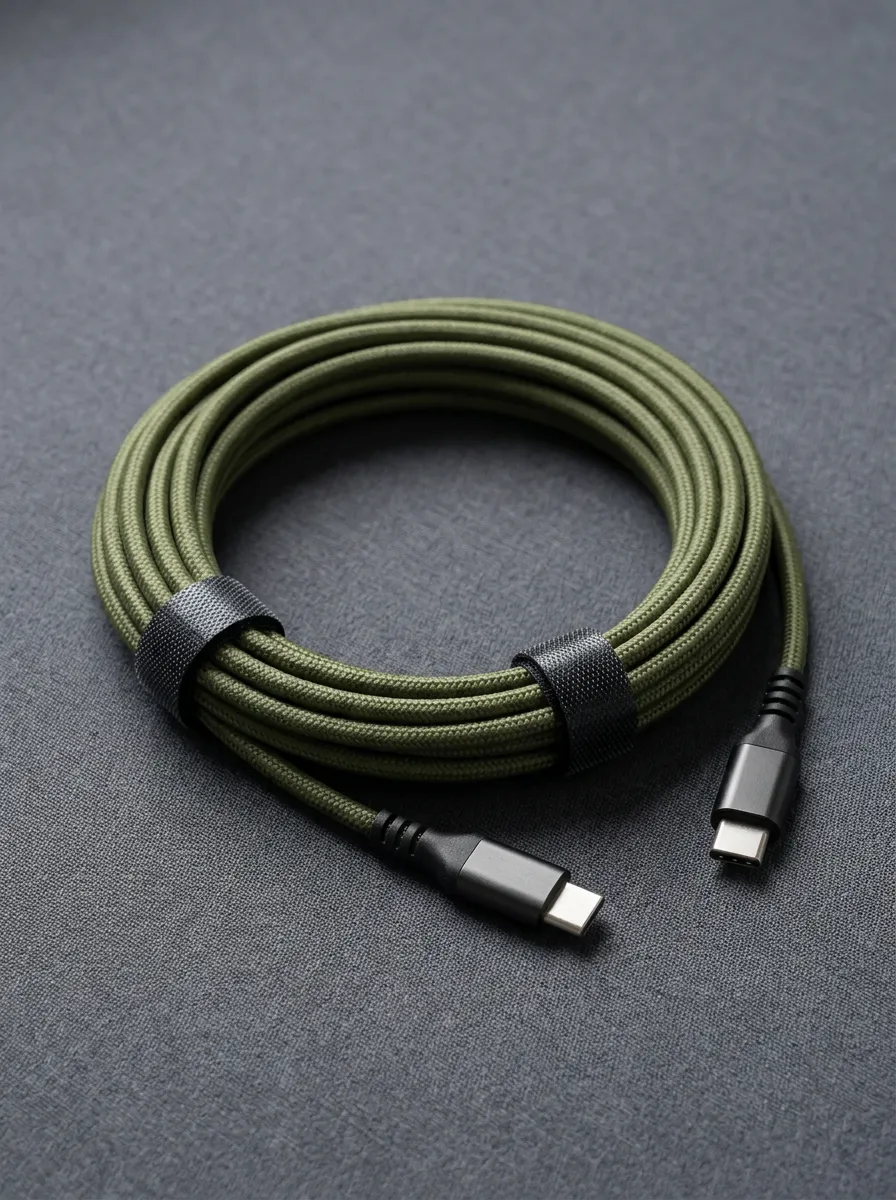 Olive Green Braided USB-C Mobile Charging Cable