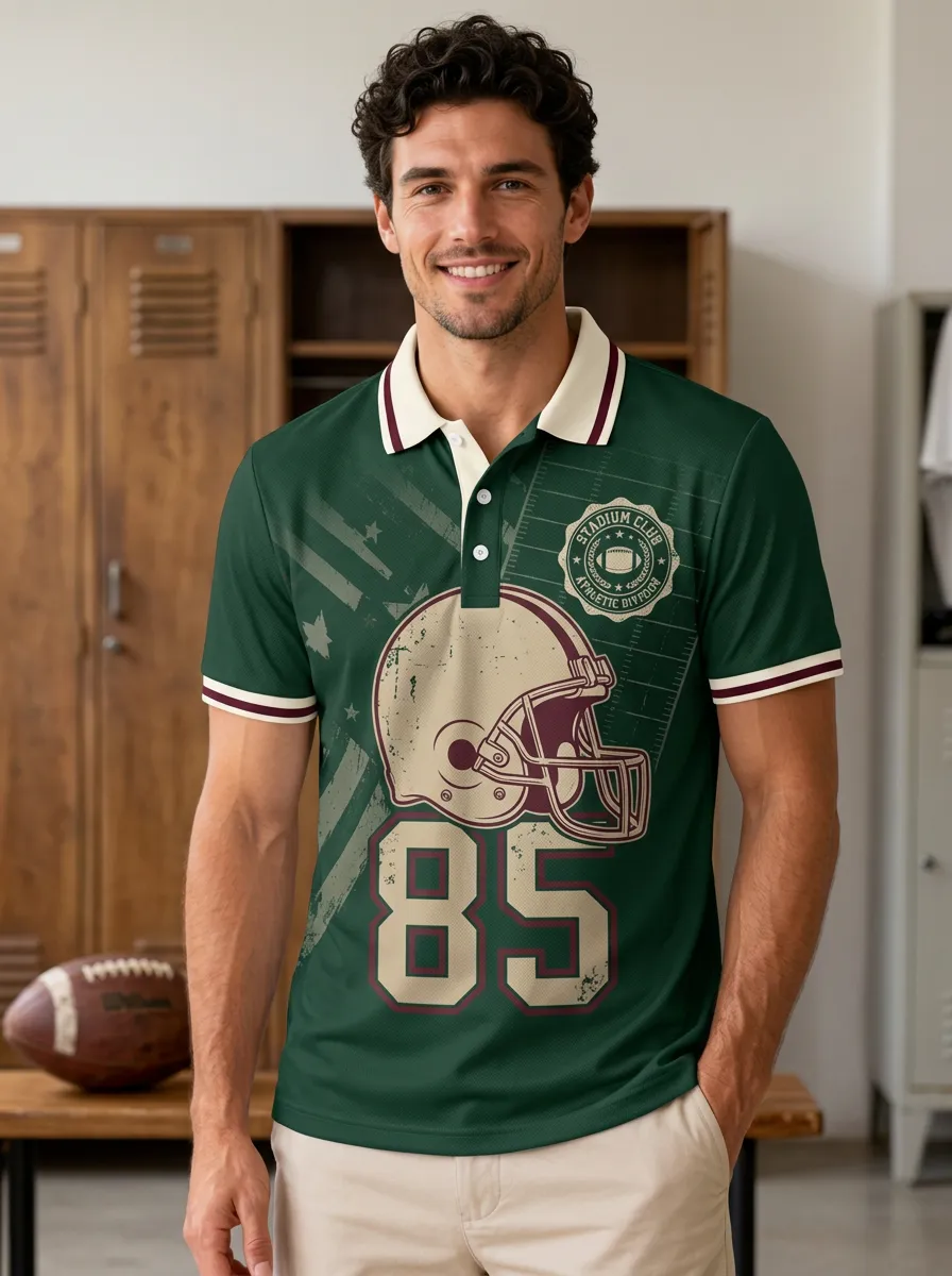Men's Classic Gridiron Helmet Graphic Polo Shirt