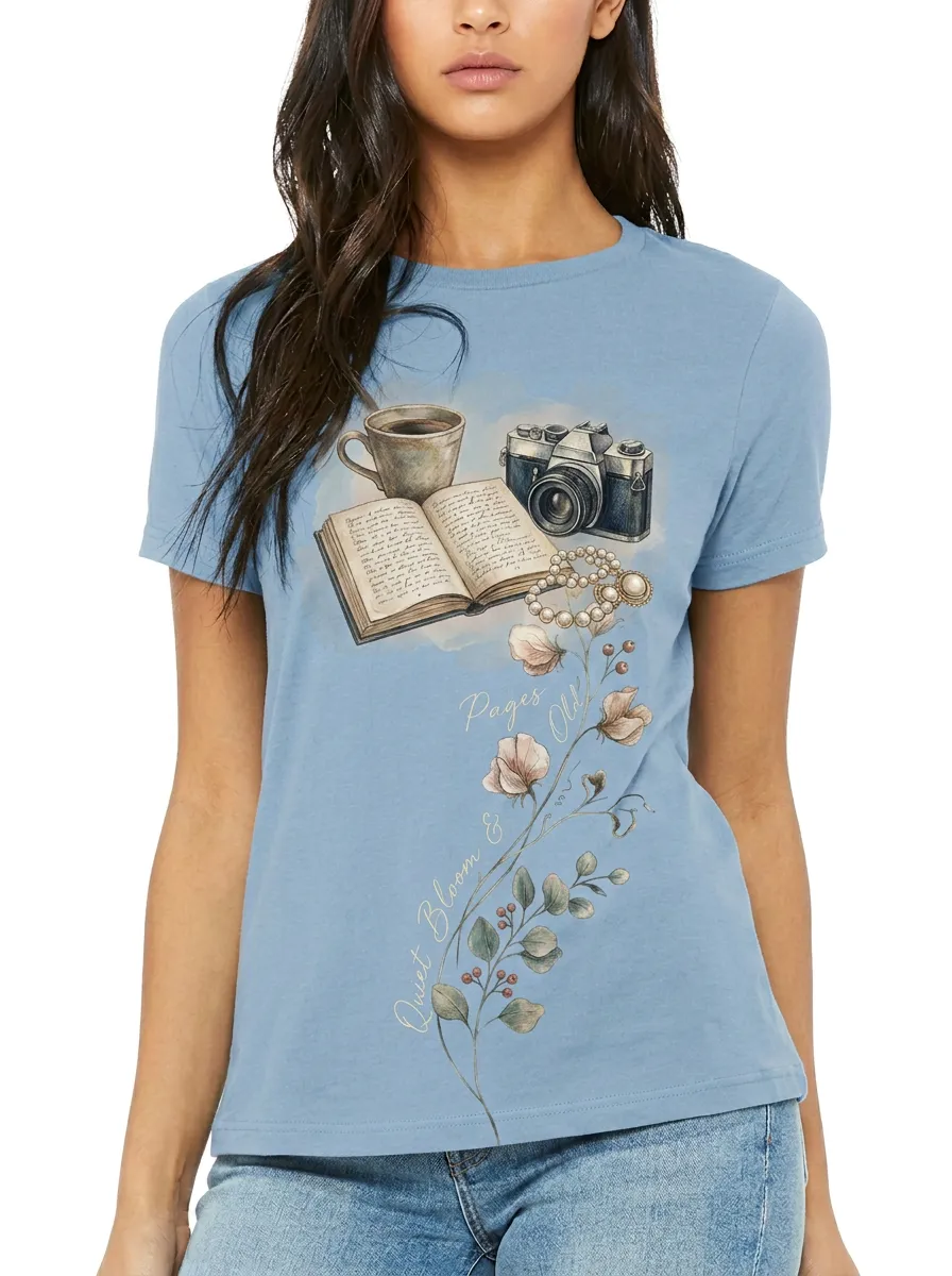 Women's Book Lover Photography Floral Printed T-shirt