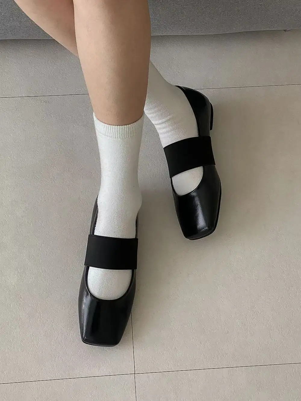 Polished Faux Leather Square Toe Ballet Flats