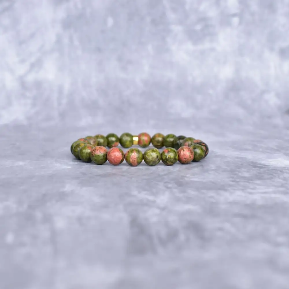 Minimal Unakite Jasper Bead Bracelet
