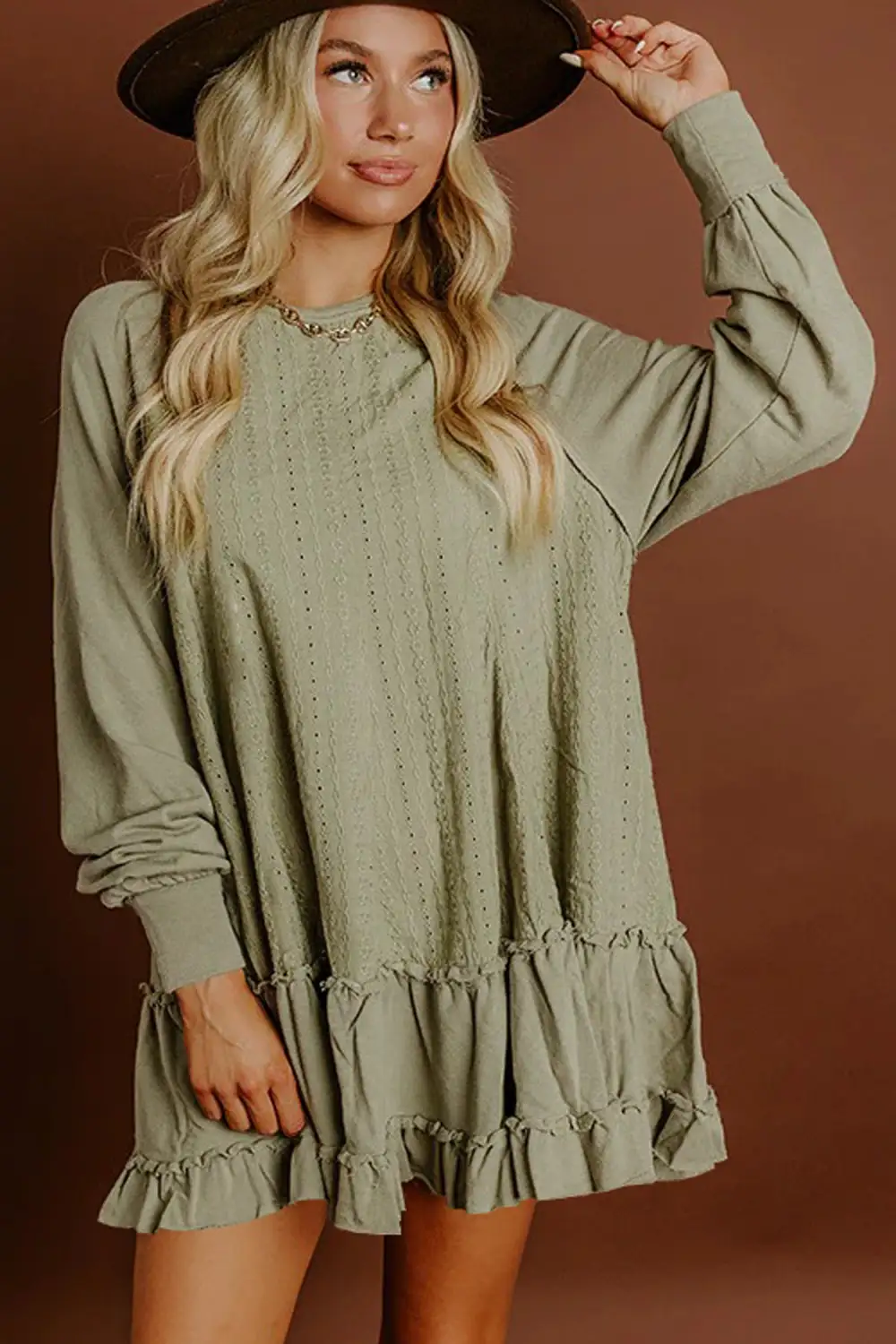 Lightweight Feel Ruffle Long Sleeve Mini Dress