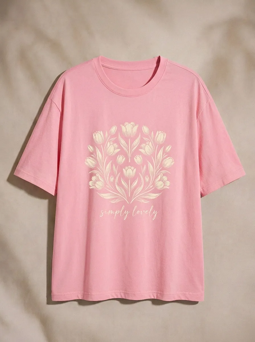 Women's Floral Lover Tulip Bouquet Simply Lovely Printed T-shirt
