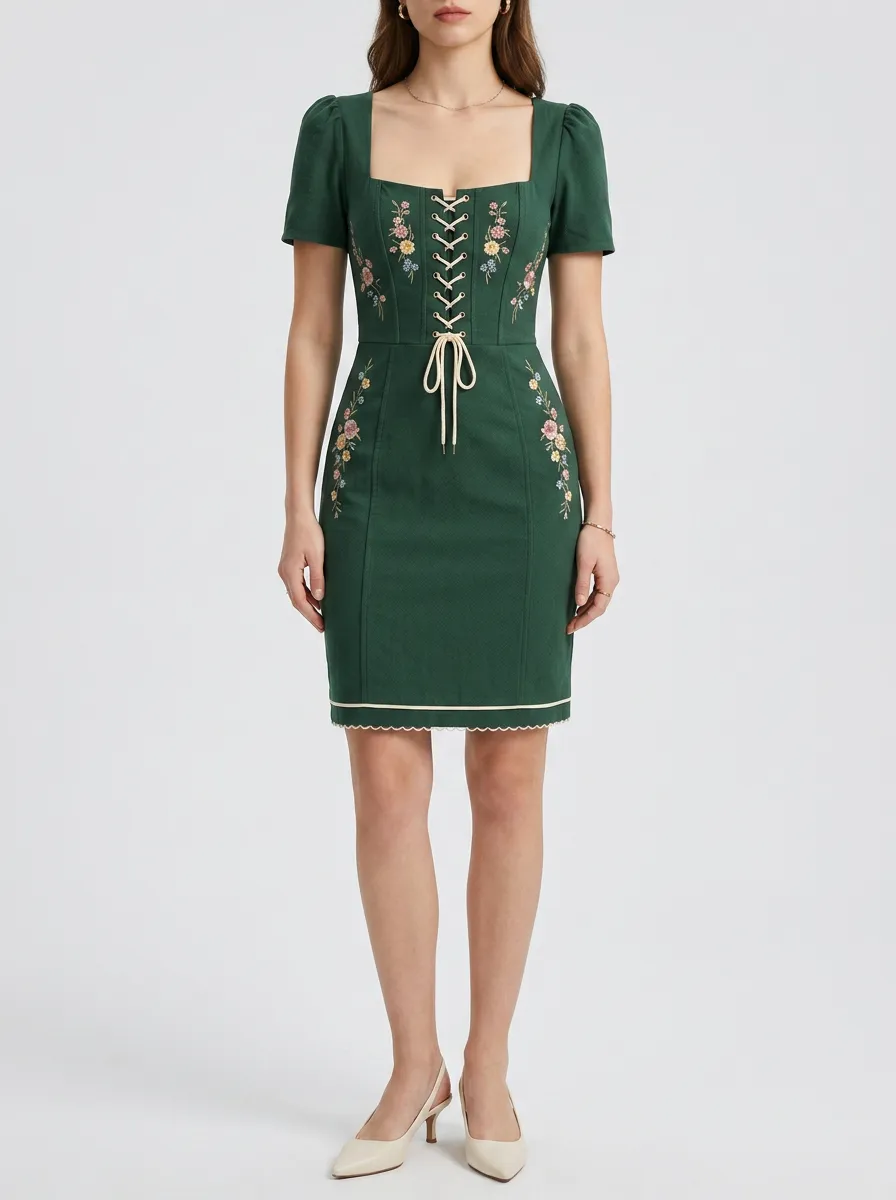Women's Floral Embroidered Festival Bodycon Dress