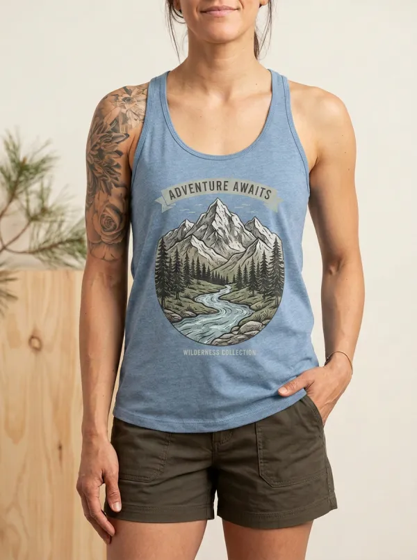 Women's Adventure Nature Lover Mountain River Printed Tank Top