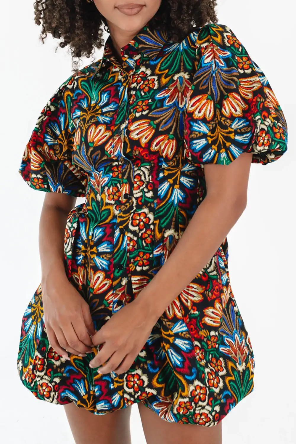 Floral Puff Sleeve Short Sleeve Mini Dress