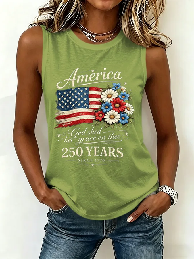 Women's America 250 Years Flag Floral  Printed Tank Top
