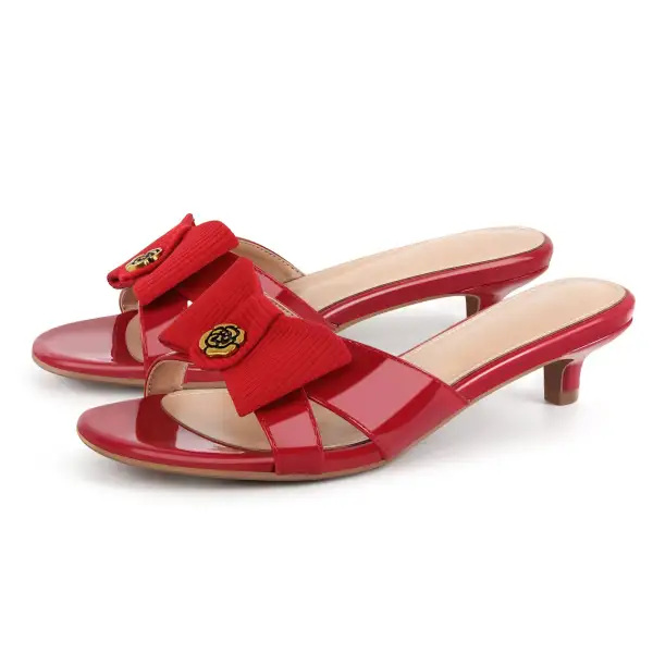 Round Toe Bow Kitten Heel Mule Sandals