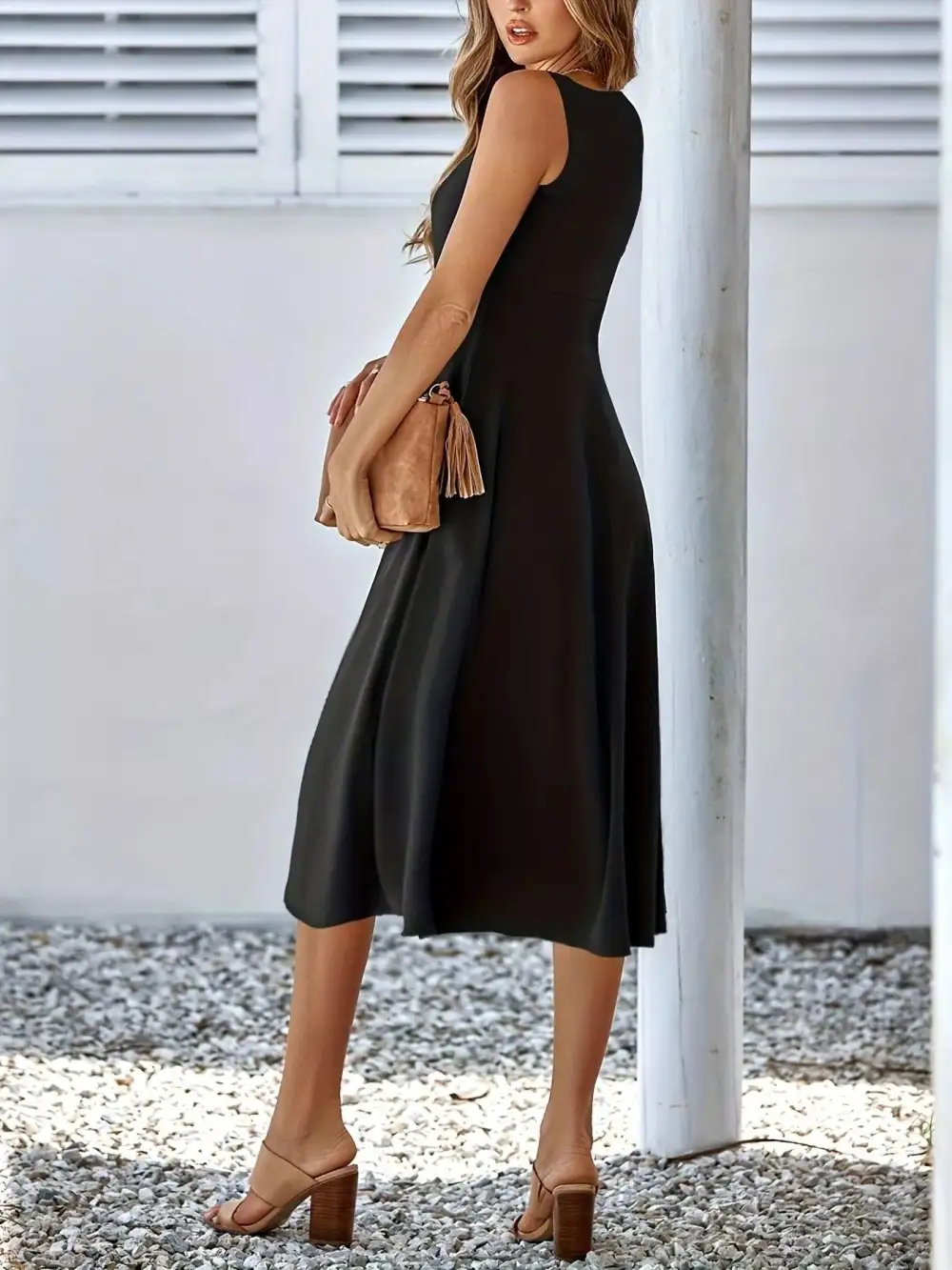 Elegant A Line Sleeveless Midi Dress