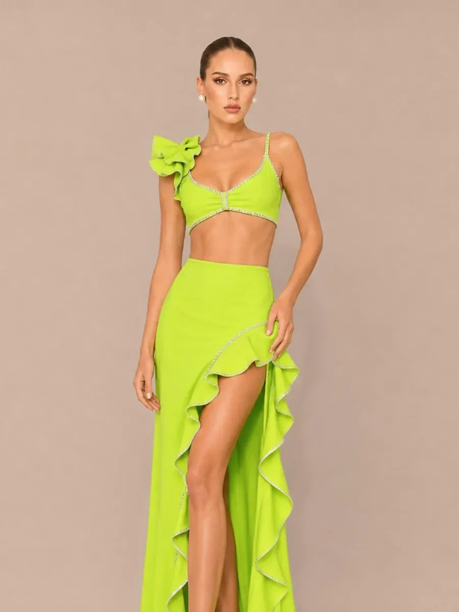 Noelia Ruffled Slit Two-Piece Set