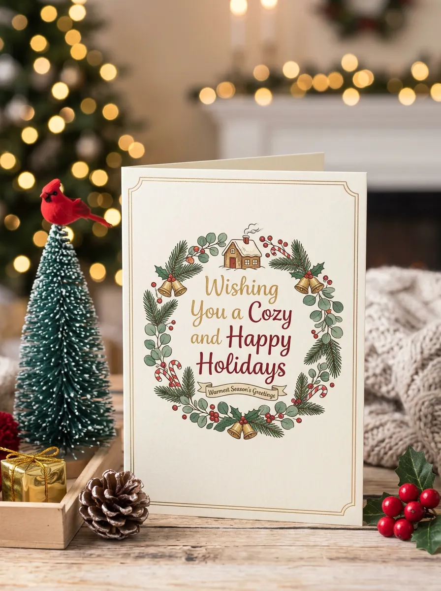 Christmas Wreath Cabin Greeting Card