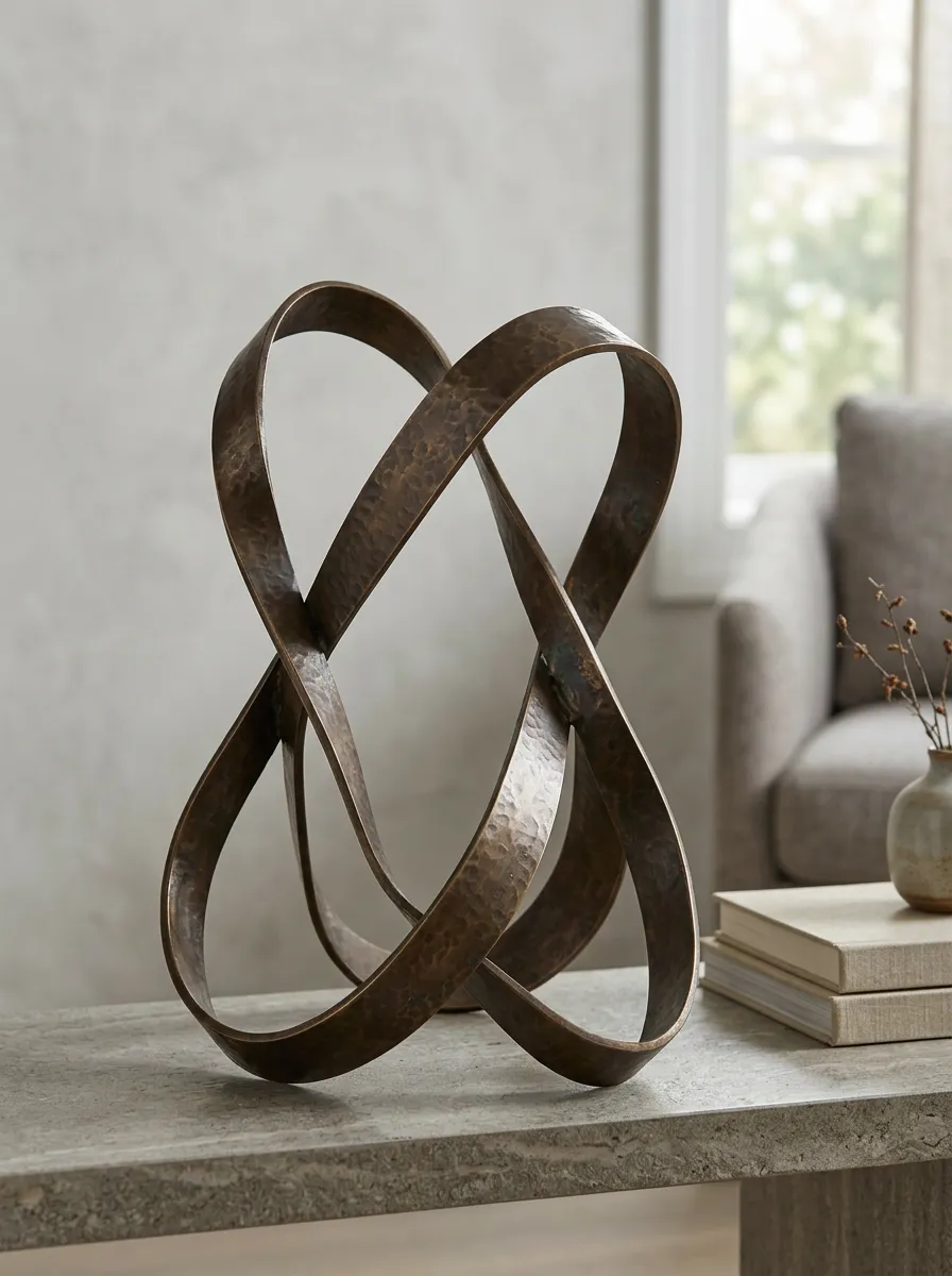 Contemporary Abstract Bronze Hammered Metal Sculpture