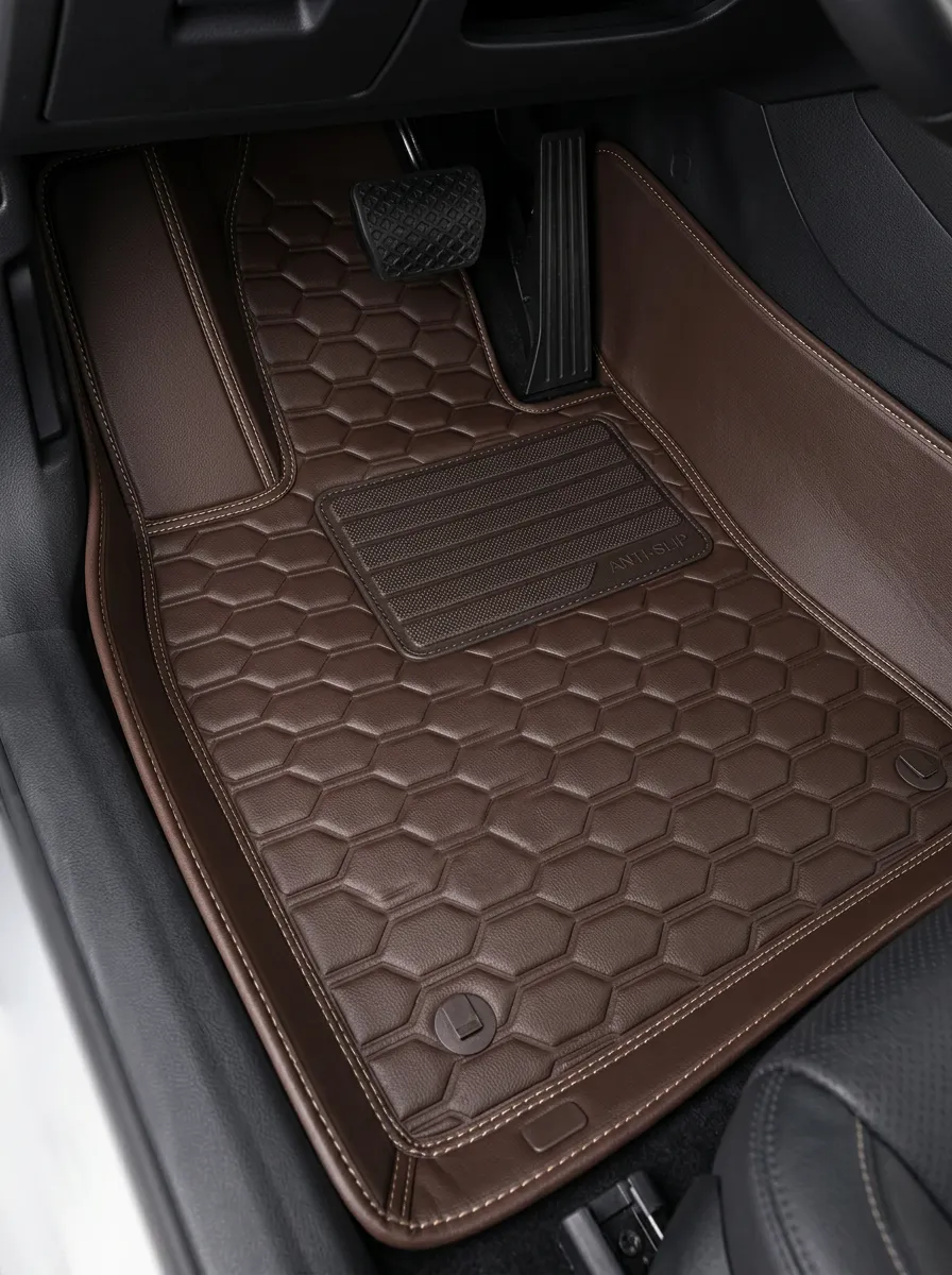 Modern Hexagon Leather-Look Floor Mats