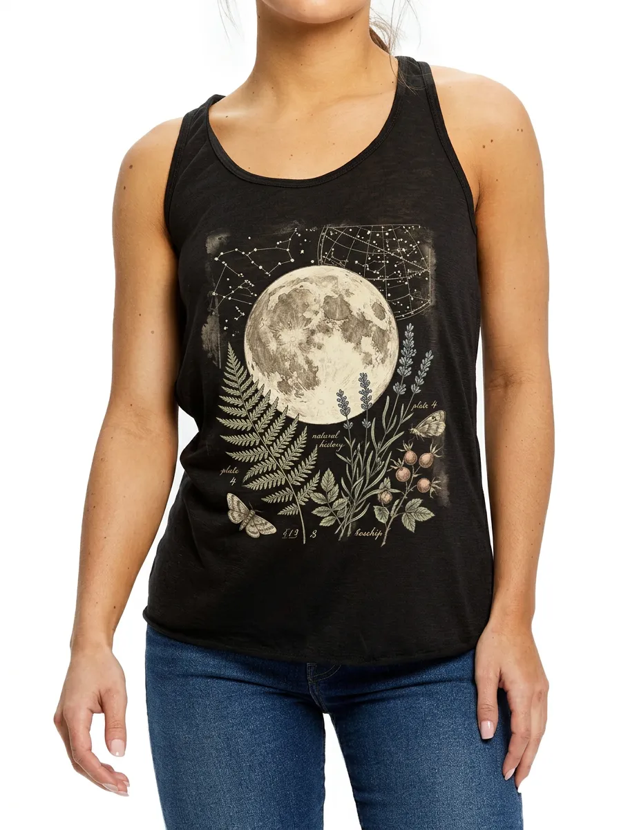 Women's Celestial Moon Fern Botanical Printed Tank Top