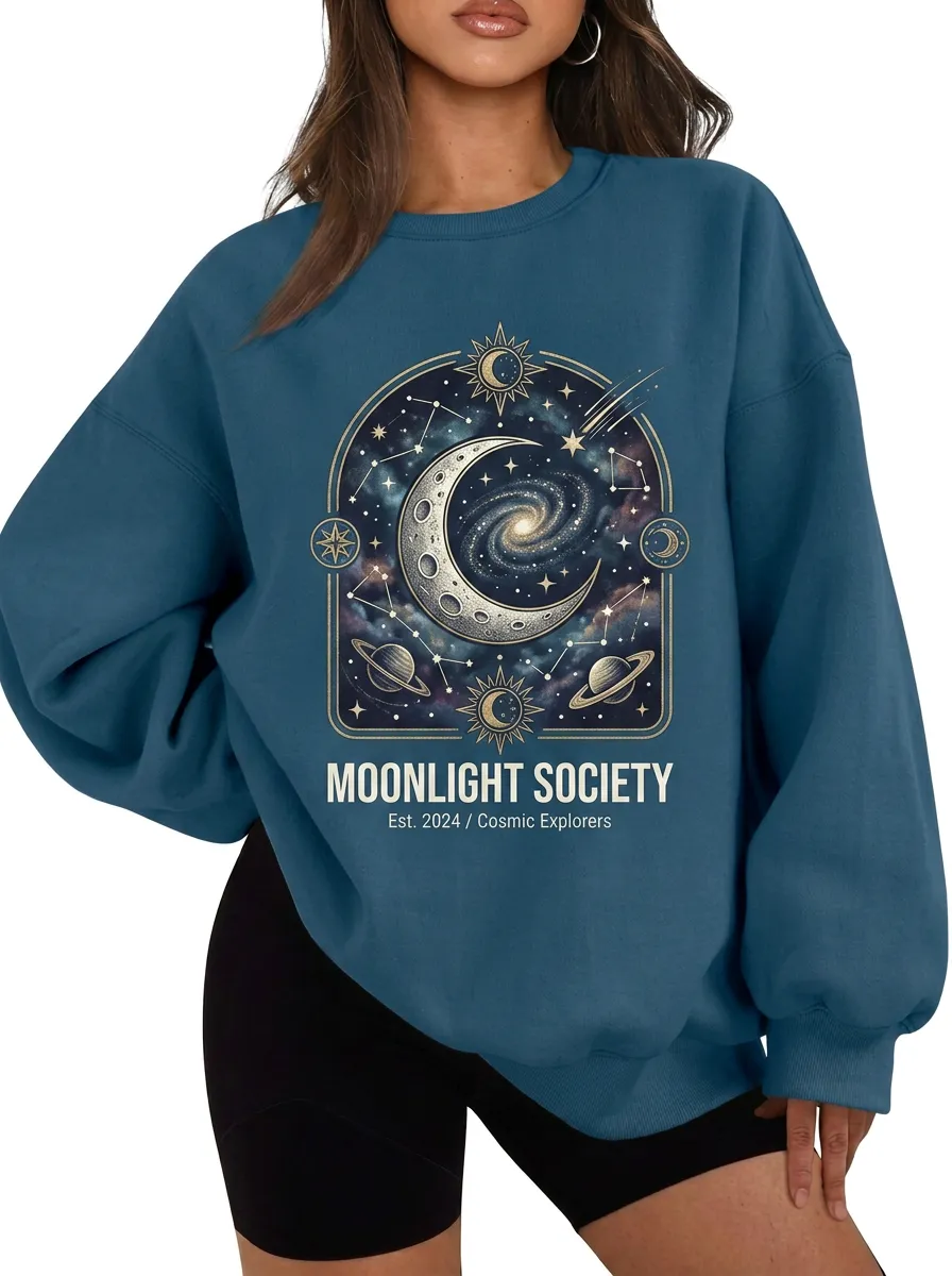Women's Moonlight Society Celestial Galaxy Moon Printed T-shirt