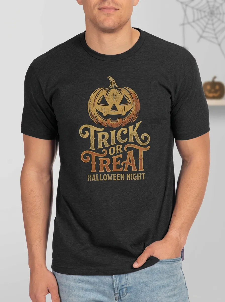 Men's Halloween Trick or Treat Pumpkin Printed T-shirt