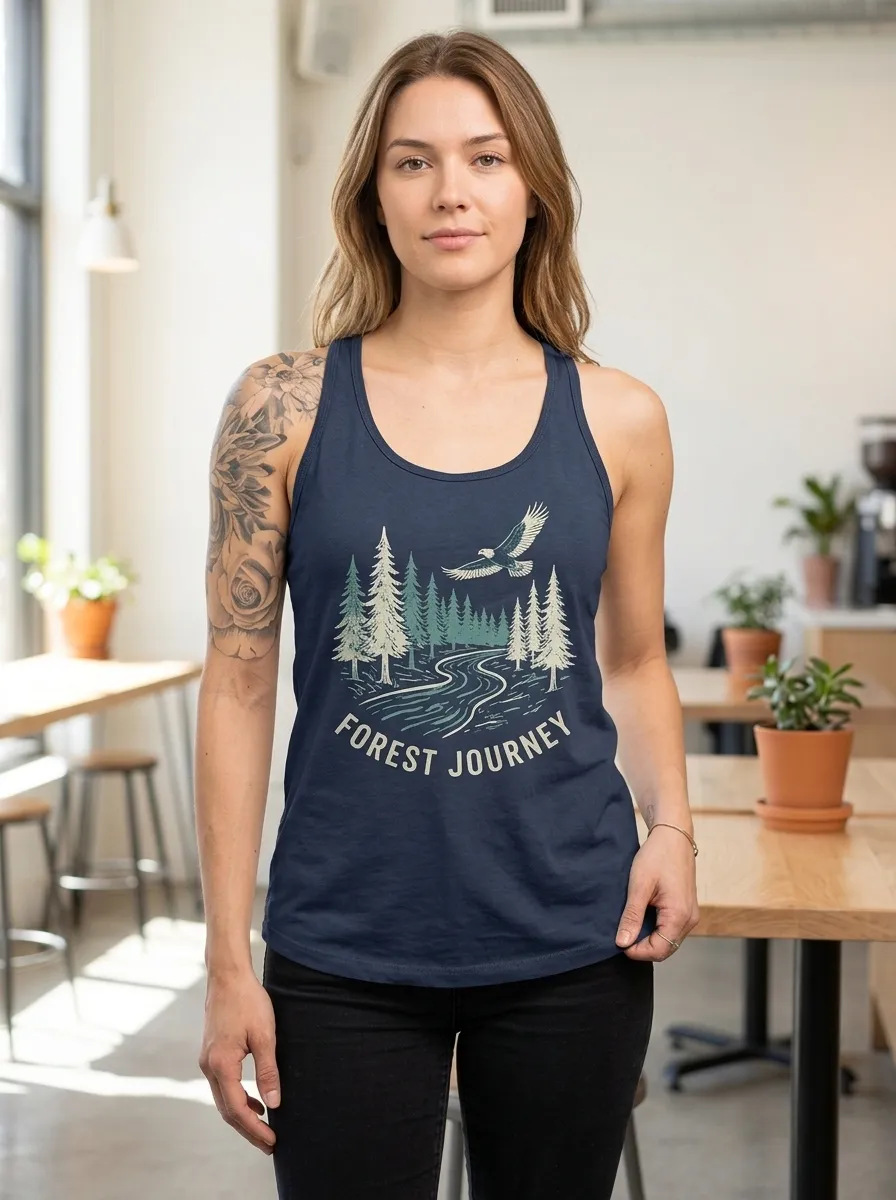Women's Nature Lover Forest Journey Eagle Printed Tank Top