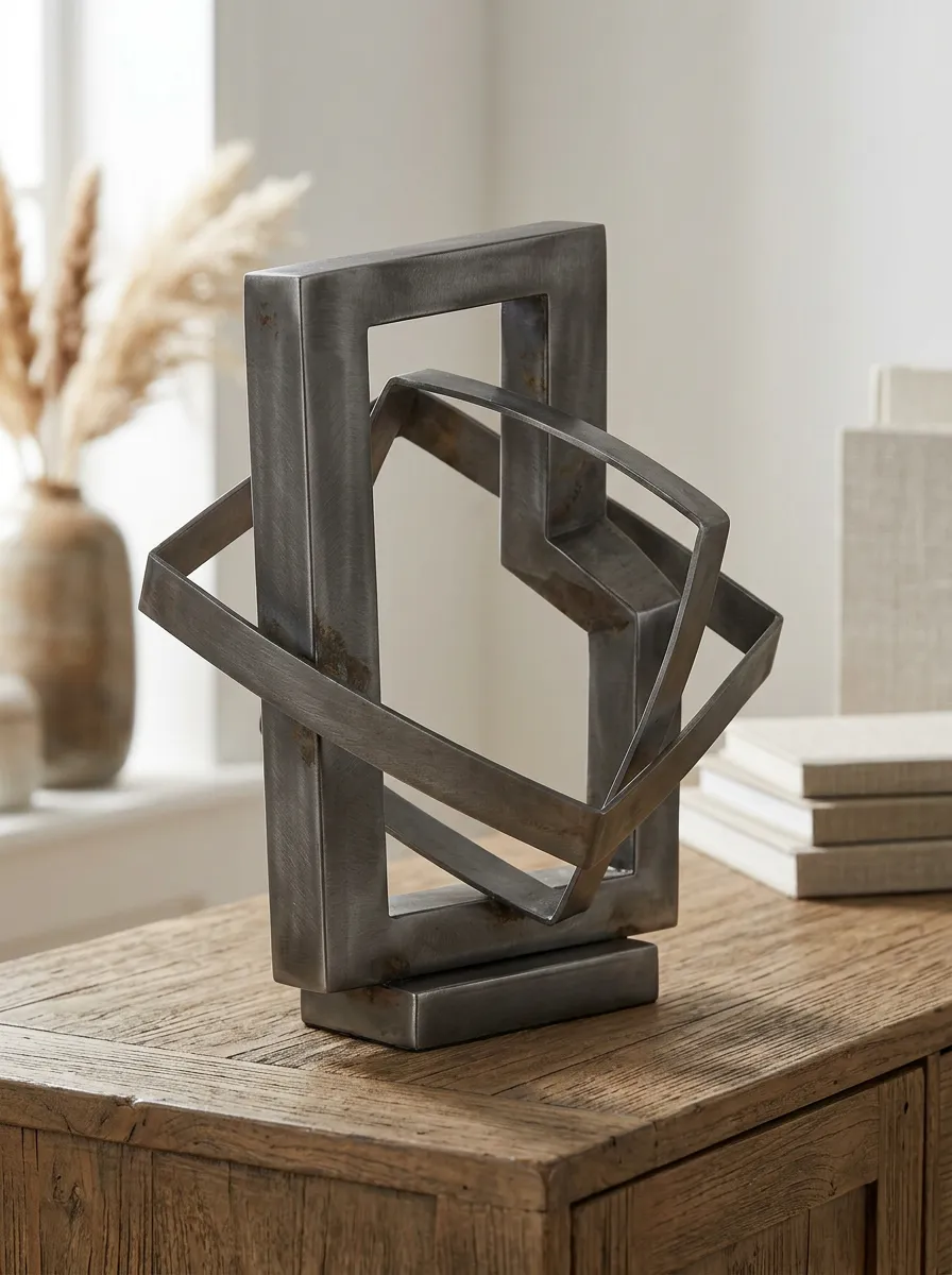 Modern Home Decor Abstract Geometric Metal Interlocking Sculpture Table Ornament