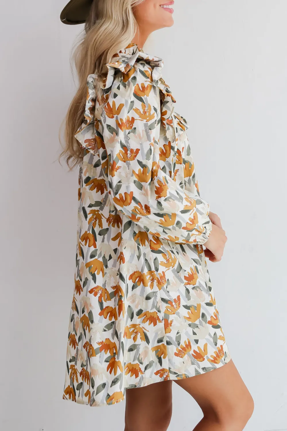 Cream Floral Mini Dress