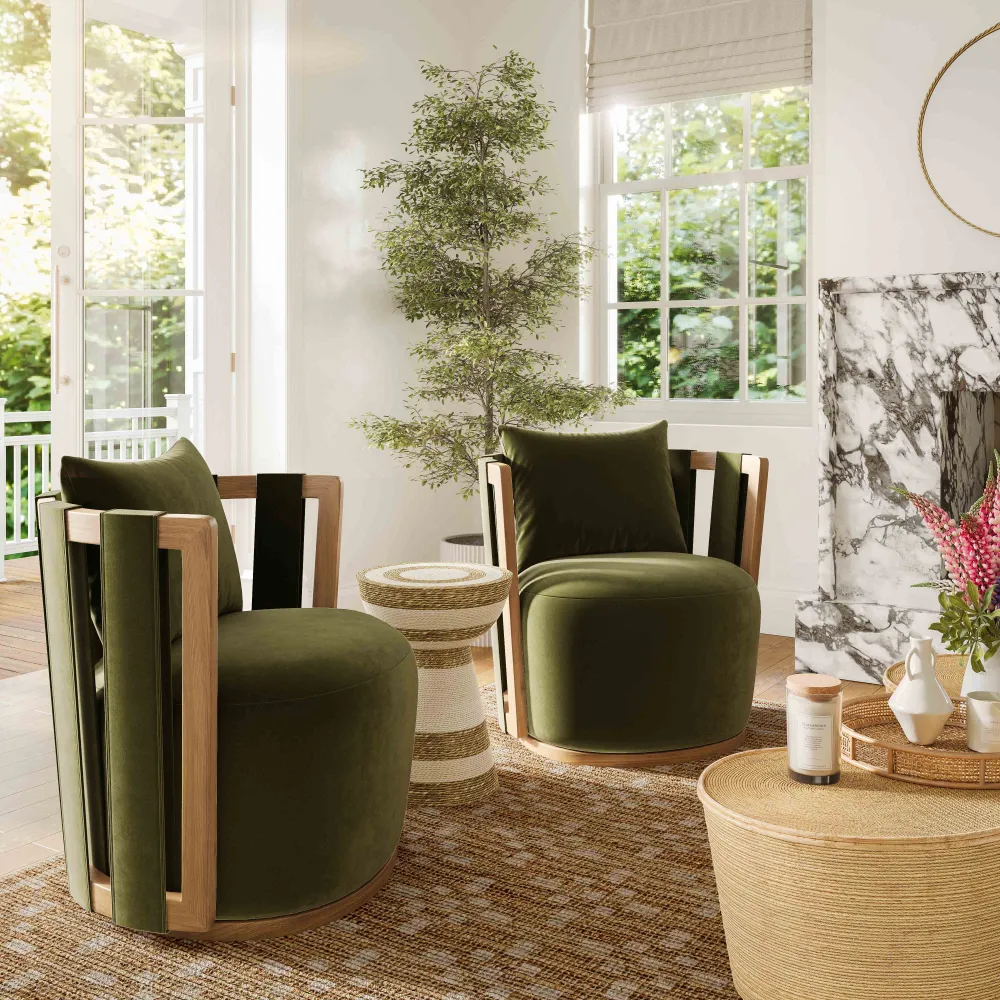 Swivel Modern Velvet Textured Weave Accent Chair