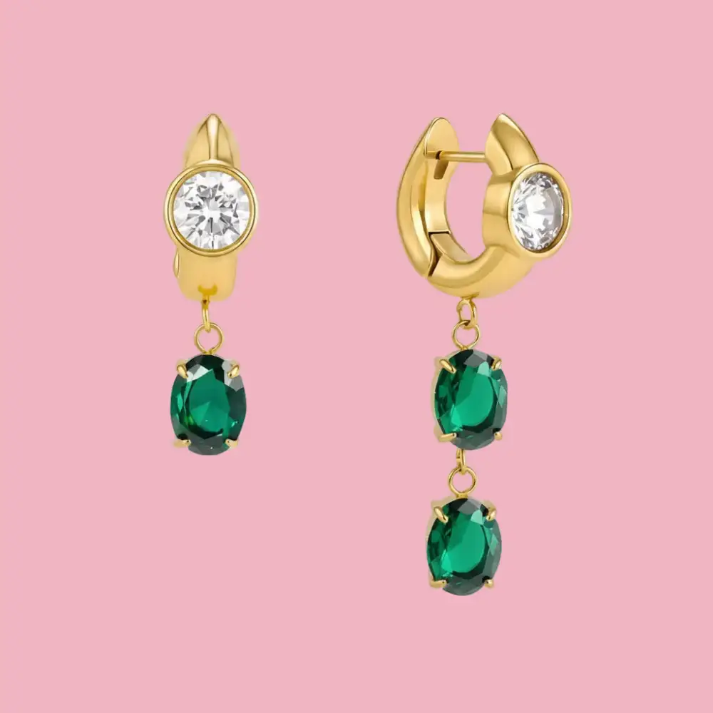 Asymmetric Stone Huggie Earrings