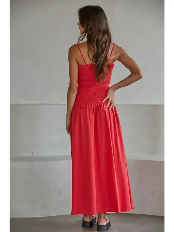 Red Cotton Blend Maxi Dress
