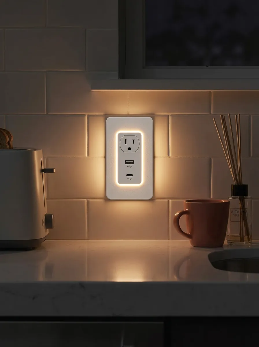 Slim-Bezel Night Light USB Charging Port Printed LED Outlet Cover
