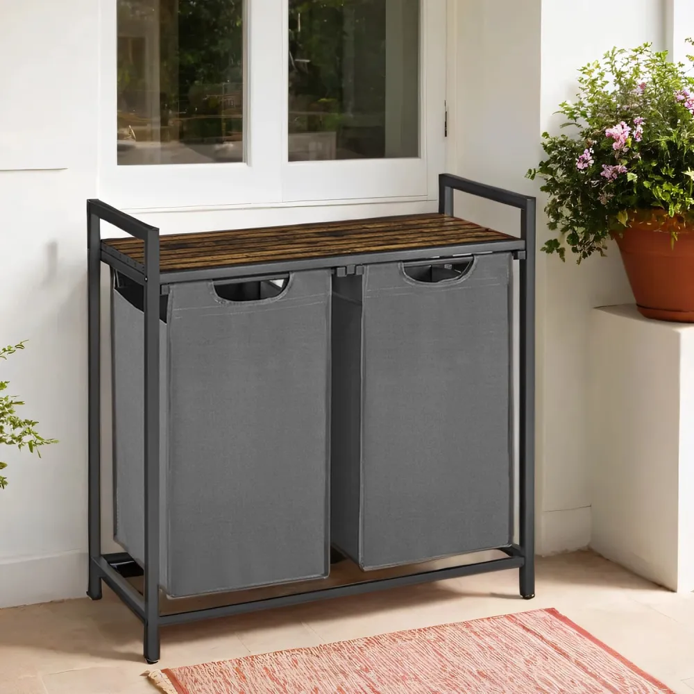 Weekend Double Compartment Removable Liner Shelved Laundry Storage Basket