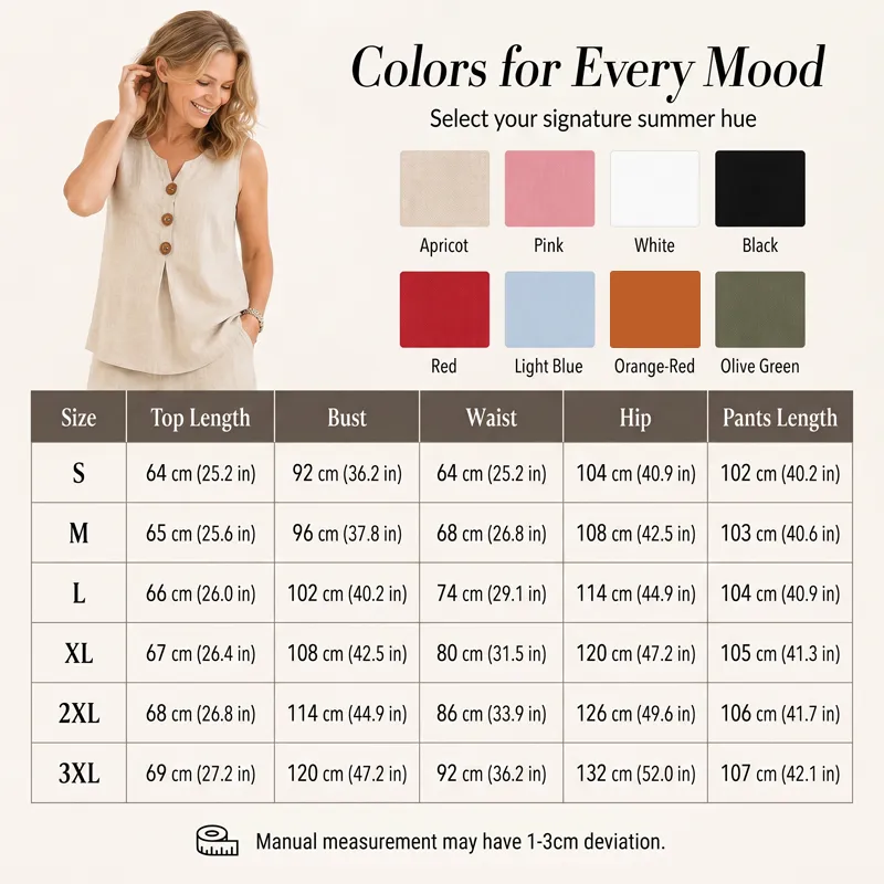 🌿Women's Natural Linen-Blend Sleeveless Button Top and Loose Pants Set