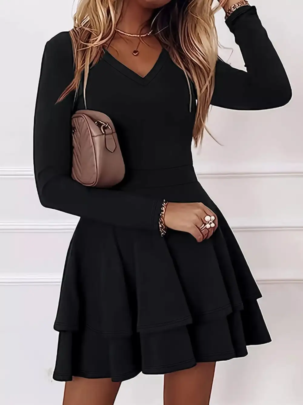 Finish V Neck Ruffle Mini Dress