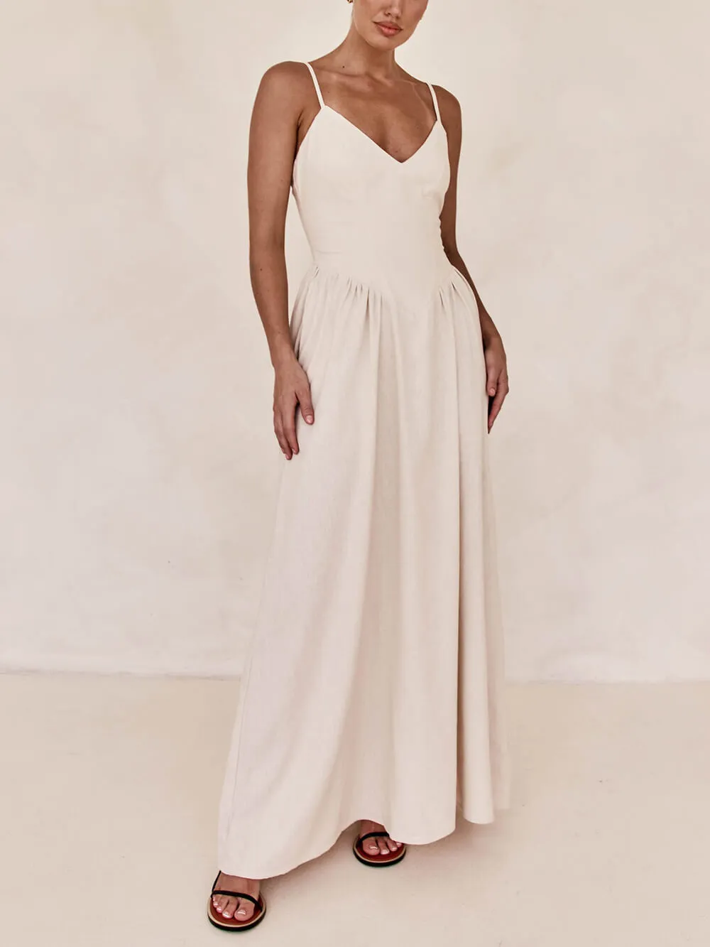Sunset Suspender Pleated Panel Maxi Dress