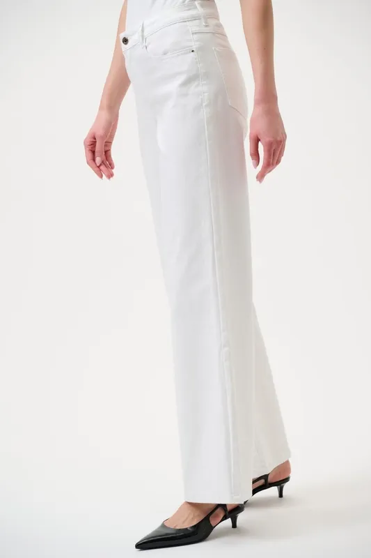 Cotton Denim Button-Front Wide Leg Jeans