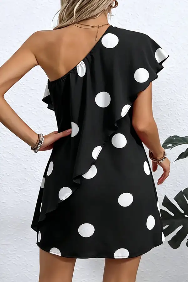 Print One Shoulder Ruffle Hem Dress