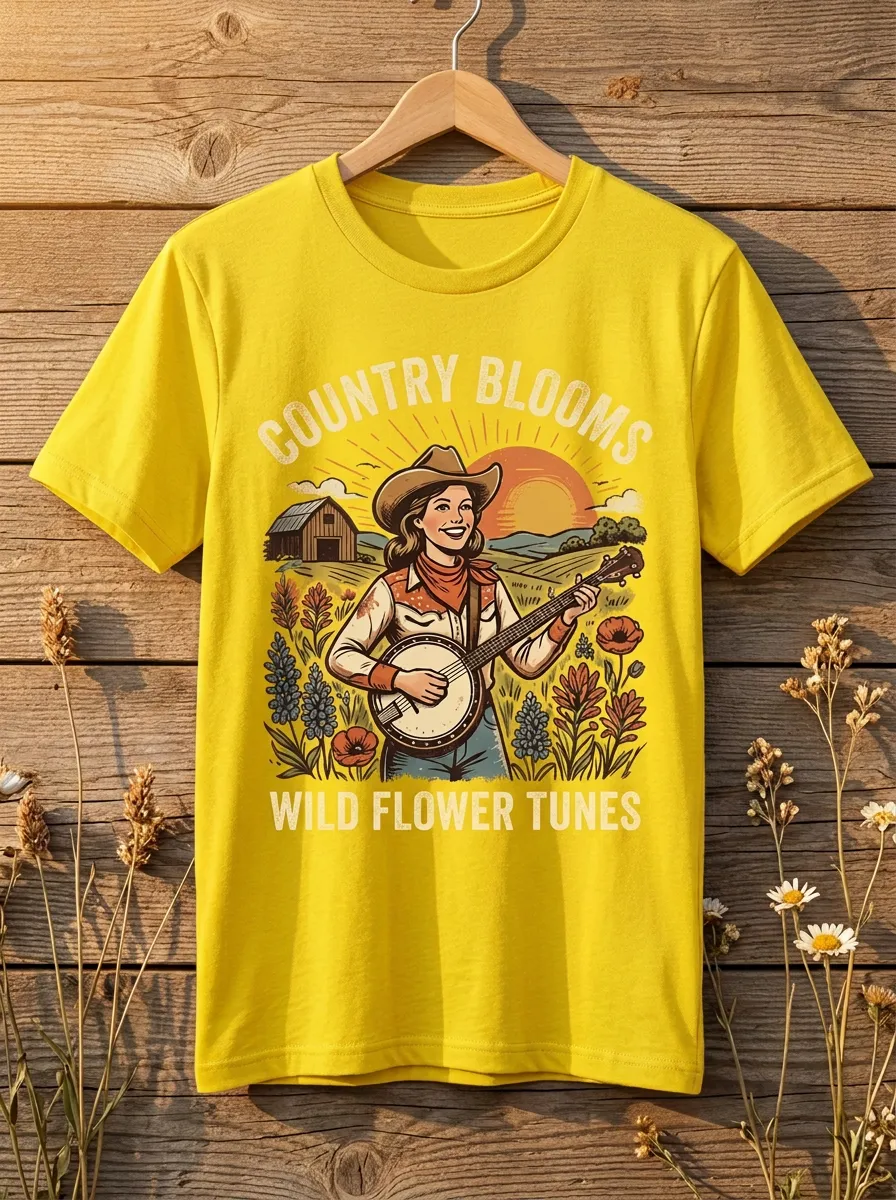 Festival Banjo Wildflower Country Music Crewneck T-Shirt