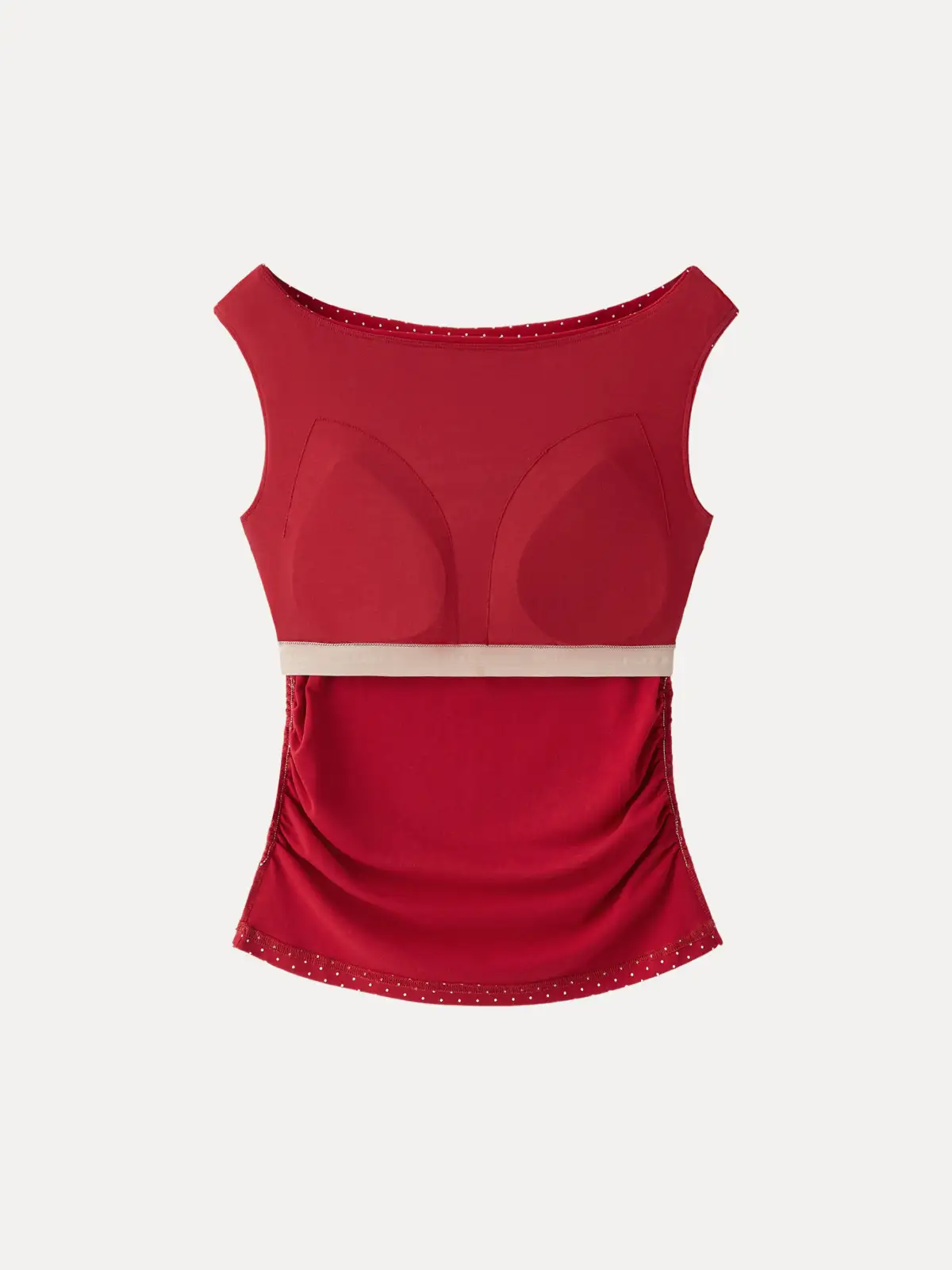 Stretch Cotton Polka Dot Boatneck Ruched Bra Top