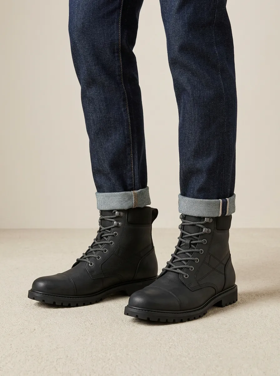 Unisex Tactical Leather Lace-Up Work Boots
