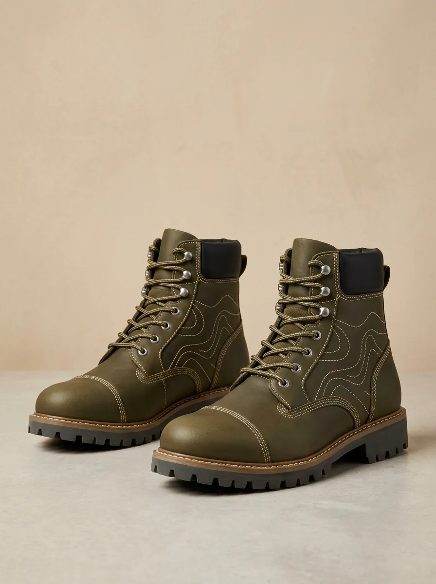 Unisex Wavy Stitch Pattern Print Work Boots