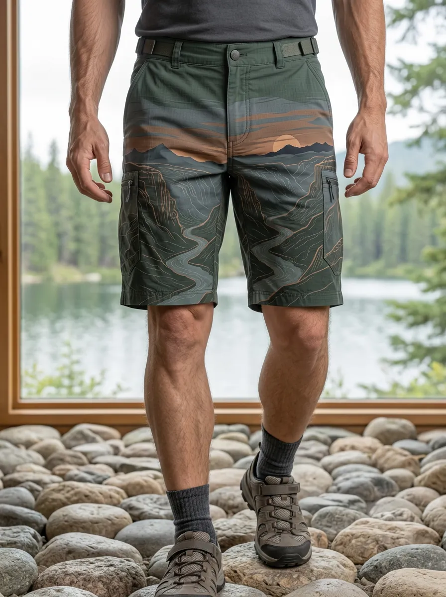 Men's Outdoor Nature Mountain Sunset Cargo Shorts