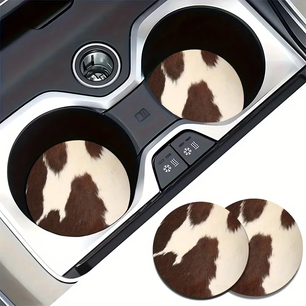 2-Pack Cow Print Car Coasters