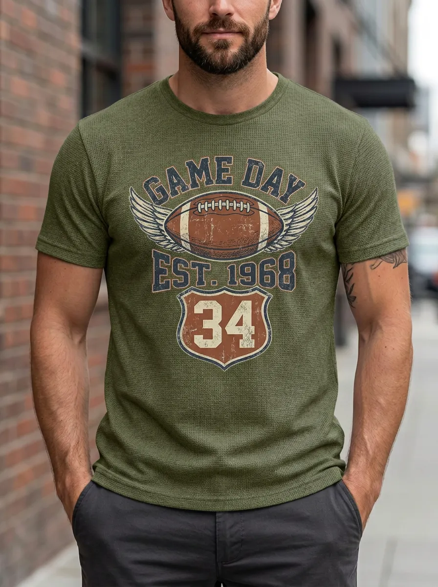 Men's Classic Football Winged Ball Ball Crew Neck Graphic T-Shirt