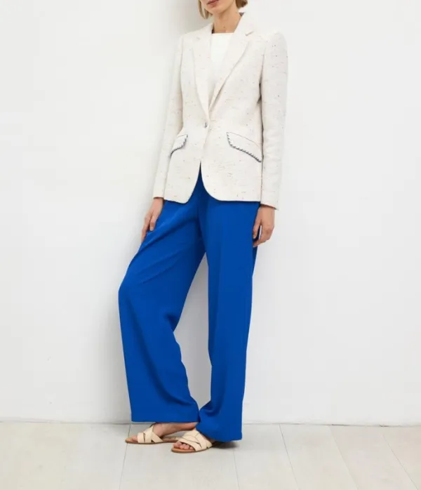 Cotton Collared Button-Front Long Sleeve Blazer White